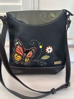 Chala Black Crossbody Bag with Monarch Butterfly